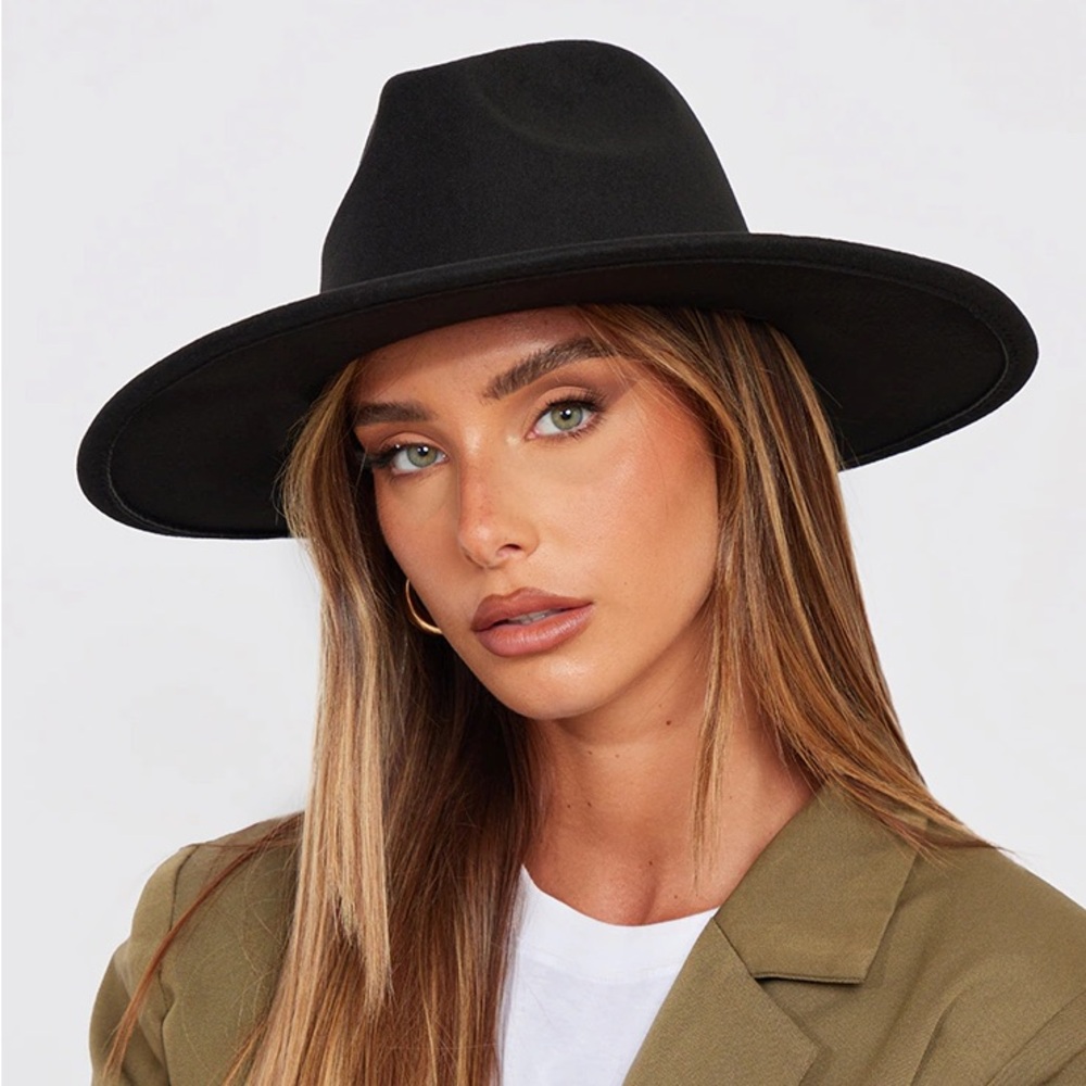 100% wool black wide brim fedora